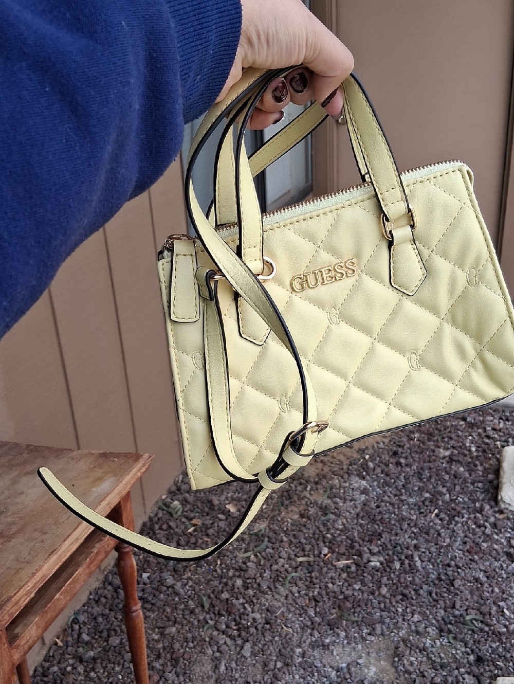 GUESS Quilted Light Yellow Top-Handle Satchel with Strap